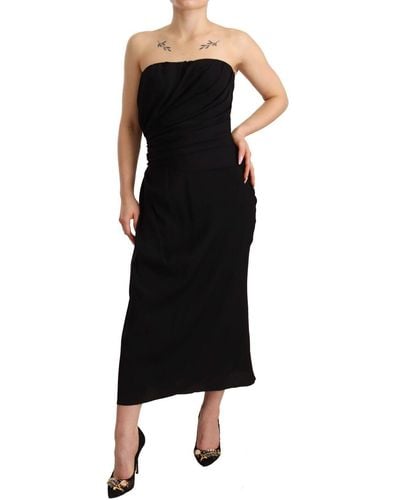 Dolce & Gabbana Elegant Straples Silk Midi Dres - Black
