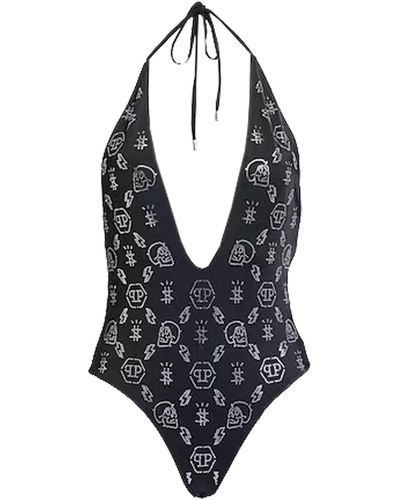 Philipp Plein Crystal One Piece Swimsuit In - Black