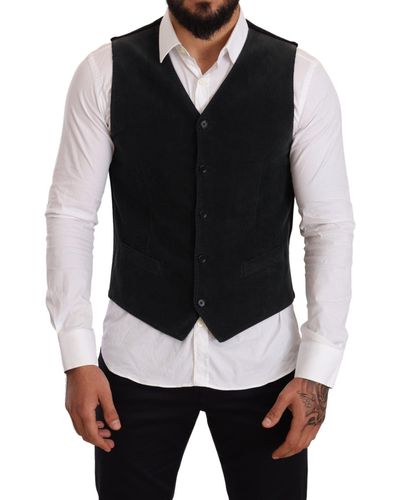 Dolce & Gabbana Cotton Double Breasted Waistcoat Vest - Black