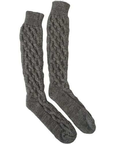 Dolce & Gabbana Wool Knit Calf Long Socks - Black