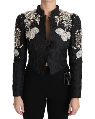 Dolce & Gabbana Jacquard Crystal Floral Jacket Black Jkt2403