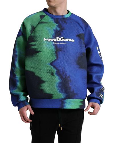 Dolce & Gabbana Multicolor Logo Crewneck Pullover Sweater - Blue