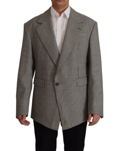 Dolce & Gabbana Elegant Checkered Wool Blazer - Gray
