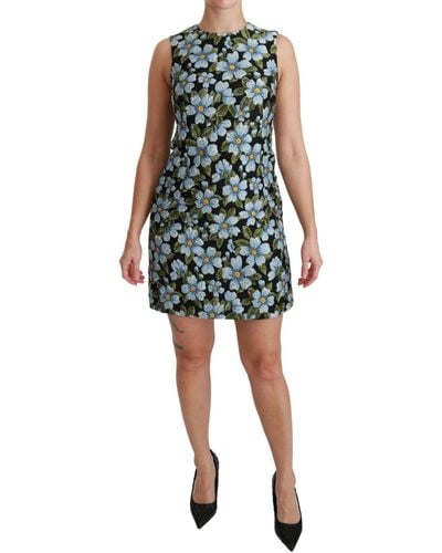 Dolce & Gabbana Floral Brocade Gown Shift Dress Multicolor Dr2513 - Blue