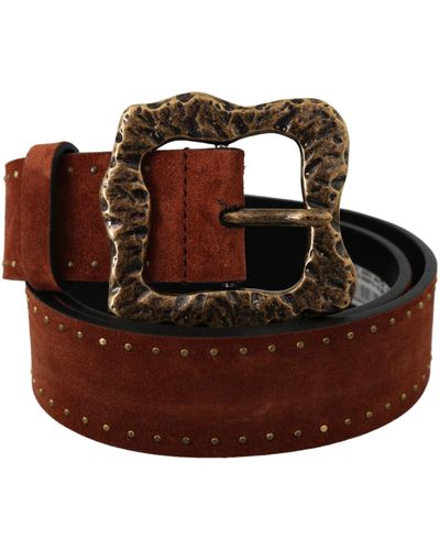 Dolce & Gabbana Brown Suede Leather Studded Baroque Belt