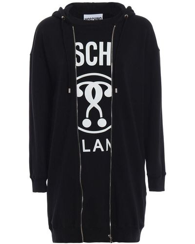 Moschino Elegant Hooded Sweatshirt Dress With Chic Print - Black