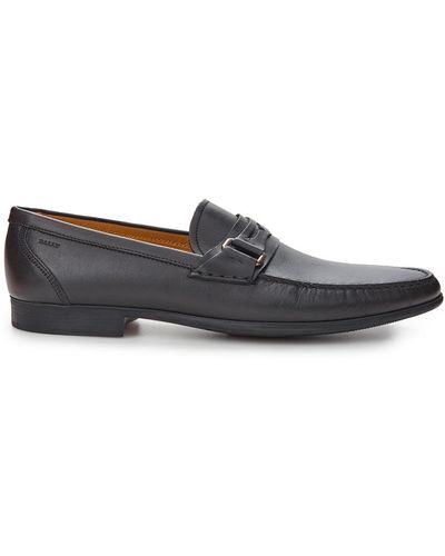 Bally Black Leather Loafer With Metal Buckle - Gray