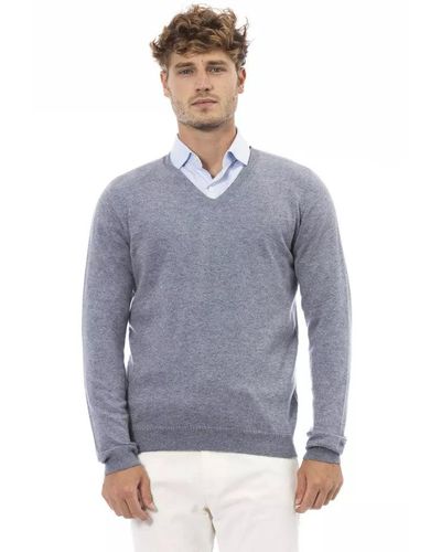 Alpha Studio Elegant V-neck Sweater - Blue