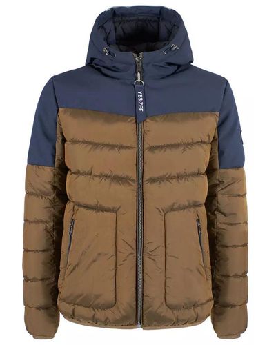 Yes-Zee Chic Quilted Down Jacket With Softshell Inserts - Blue