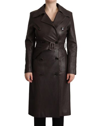 Dolce & Gabbana Elegant Double-Breasted Lambskin Leather Coat - Black