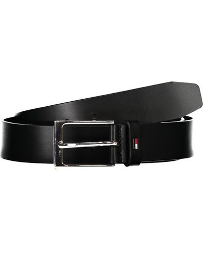 Tommy Hilfiger Sleek Leather Belt With Metal Buckle - Black