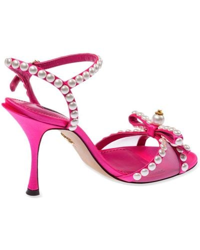 Dolce & Gabbana Elegant Fuchsia Sandals With Pearl Details - Pink