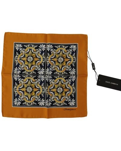 Dolce & Gabbana Orange Majolica Pattern Square Handkerchief Scarf - Multicolor