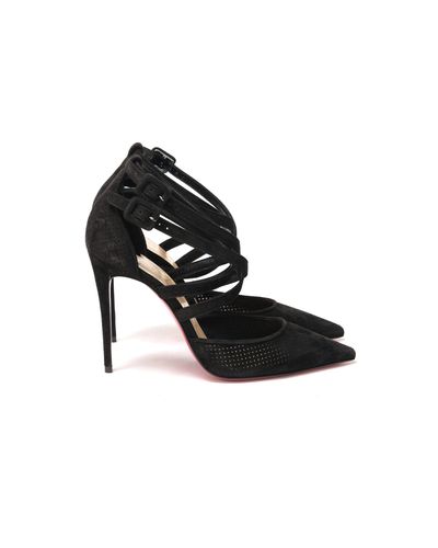 Christian Louboutin Black Velour Perforated Strappy High Heel