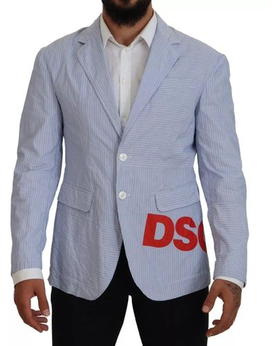 DSquared² Dsqua2 Striped Single Breasted Formal Coat Blazer - Blue