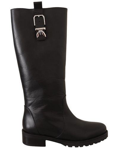 Patrizia Pepe Leather Side Zip Closure High Boots Shoes - Black