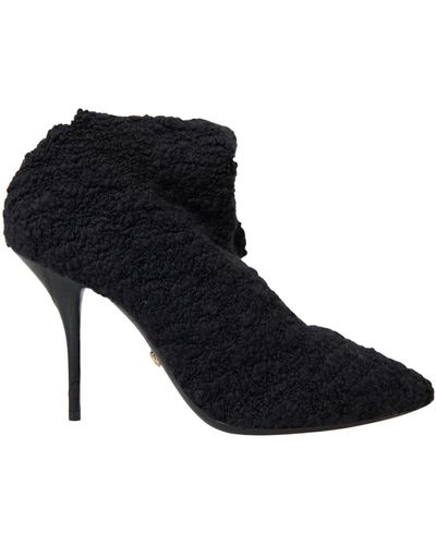 Dolce & Gabbana Elegant Virgin Wool Mid Calf Boots - Black