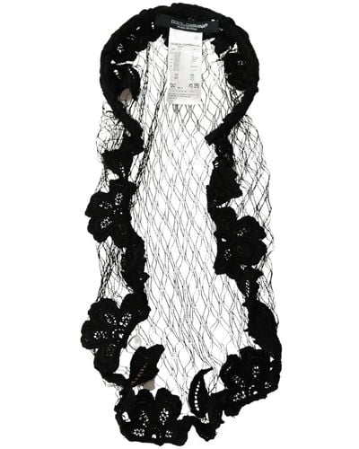 Dolce & Gabbana Black Floral Silk Cotton Hair Net Headband