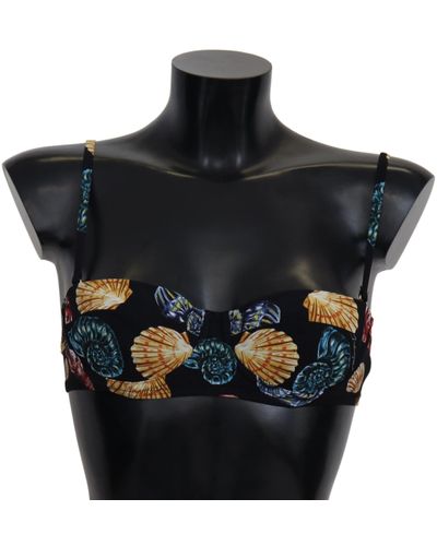 Dolce & Gabbana Seashells Print Swimwear Bikini Tops - Black