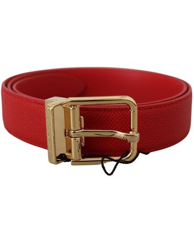 Dolce & Gabbana Red Solid Leather Gold Metal Buckle Belt