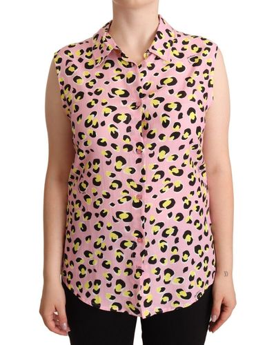 Love Moschino Sleeveless Leopard Print Polo Top - Pink