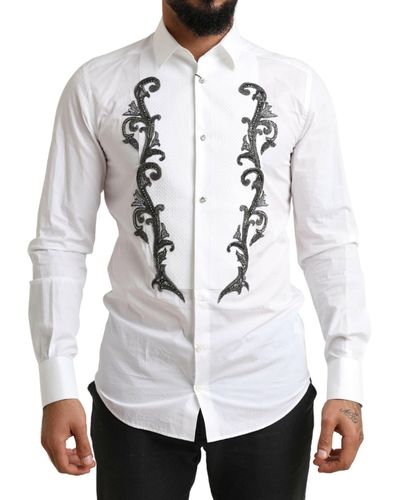 Dolce & Gabbana Tuxedo Slim Fit Baroque Shirt - White