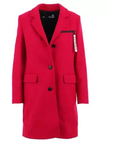 Love Moschino Elegant Wool Blend Coat With Logo Detail - Red