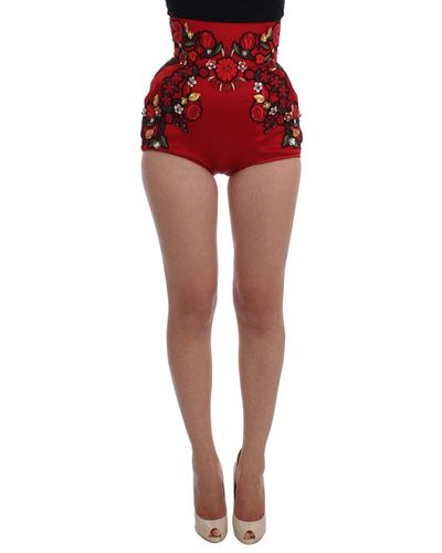 Dolce & Gabbana Dolce Gabbana Silk Crystal Roses Shorts - Red
