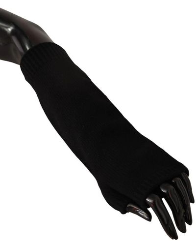 Dolce & Gabbana Knitted Fingerless Elbow Length Gloves - Black