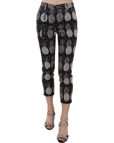 Dolce & Gabbana Chic Pineapple Print Skinny Capri Pant - Black