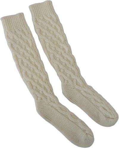 Dolce & Gabbana White Wool Knit Calf Long Socks