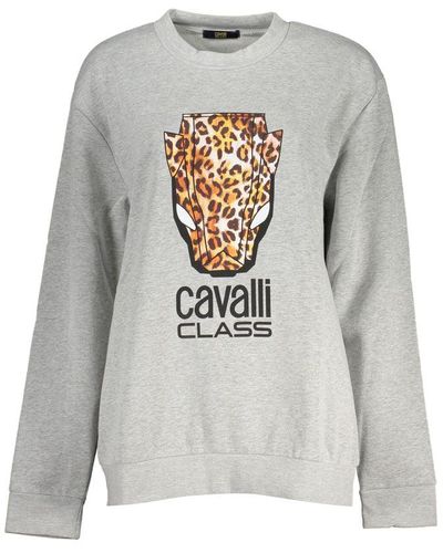 Class Roberto Cavalli Chic Crew Neck Fleece Sweatshirt - Gray