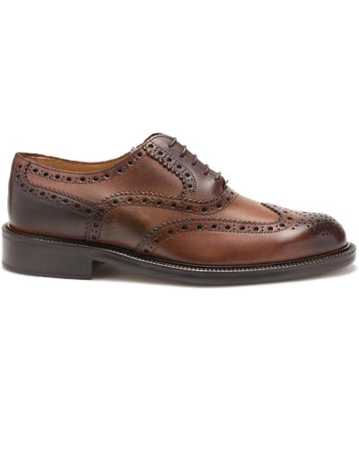 Saxone Of Scotland Natural Brown Leather Mens Laced Full Brogue Shoes