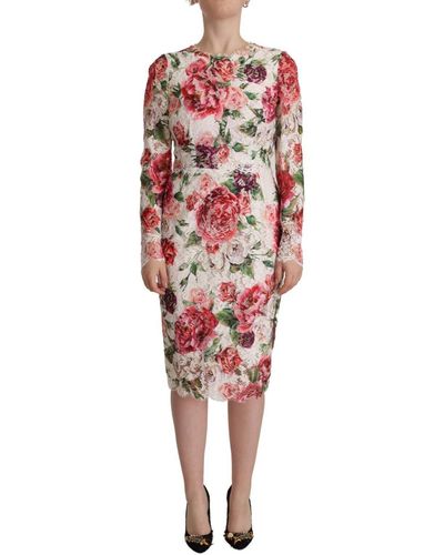 Dolce & Gabbana Floral-print Corded Lace Midi Dress - Red