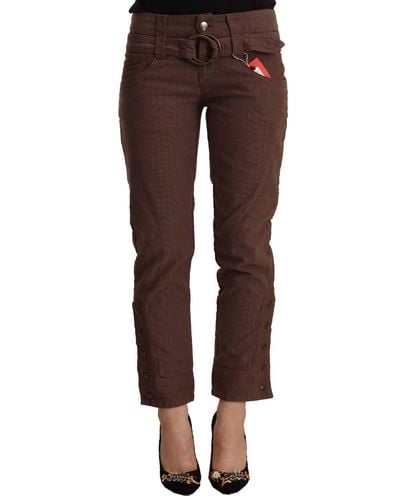 Just Cavalli Chic Mid-Waist Cropped Cotton Pants - Brown