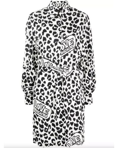 Love Moschino Leopard-print Shirt Dress - White