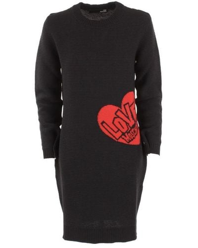Love Moschino Chic Heart Pattern Knit Dress - Black