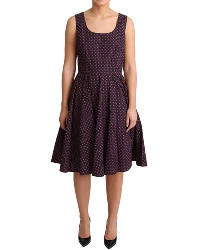 Dolce & Gabbana Chic Polka Dotted A-Line Sleeveless Dress - Purple