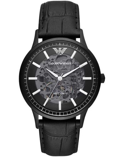 Emporio Armani Elegant Leather Mechanical Timepiece - Black