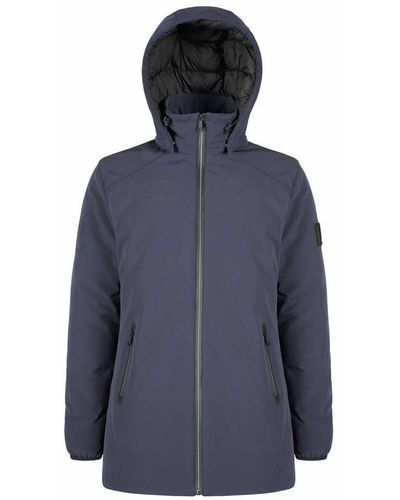 Yes-Zee Elegant Quilted Jacket With Removable Hood - Blue