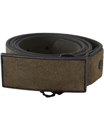 CoSTUME NATIONAL Chic Army Velvet Buckle Leather Belt - Green