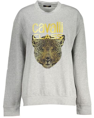 Class Roberto Cavalli Chic Crew Neck Fleece Sweatshirt - Gray