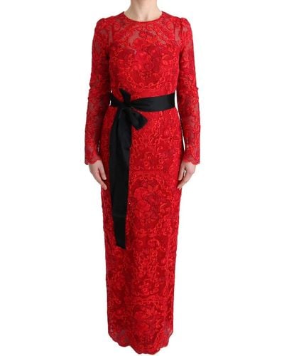 Dolce & Gabbana Floral Ricamo Sheath Long Dress - Red