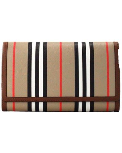 Burberry Hannah Icon Stripe Archive Tan E-Canvas Leather Wallet Crossbody Bag - Brown