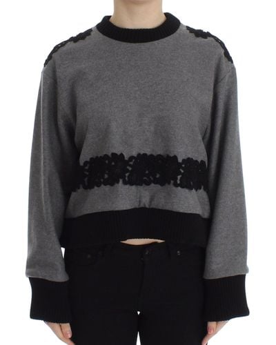 Dolce & Gabbana Elegant Cashmere Blend Lace Sweater - Gray