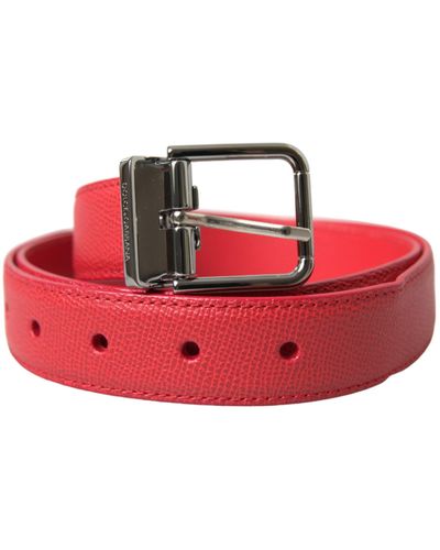 Dolce & Gabbana Red Calf Leather Silver Metal Buckle Belt