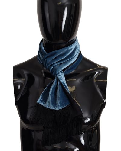 Dolce & Gabbana Blue Velvet Solid Neck Warmer Shawl Scarf Silk - Black