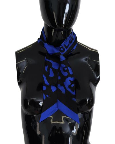 Dolce & Gabbana Blue Logo Print Silk Necktie Shawl Scarf