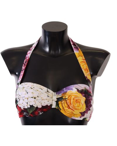 Dolce & Gabbana Chic Floral Print Bikini Top - Black