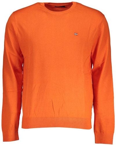 Napapijri Long Sleeve Crew Neck Cotton Sweater - Orange